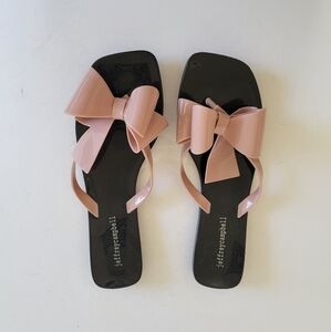 Jeffrey Campbell Blush Pink Bow Sandals EU40 US9 Black Flat Flip Flops Jellies